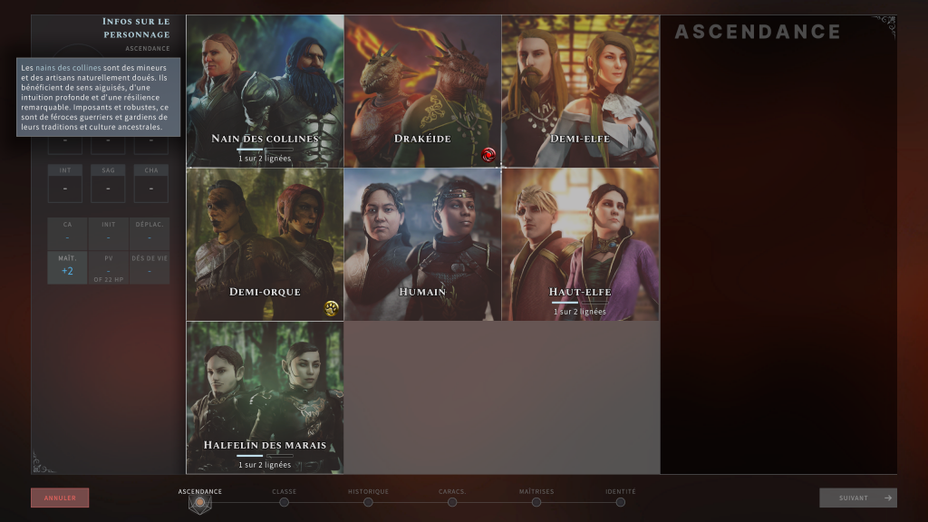 Solasta character creation, ancestry choice