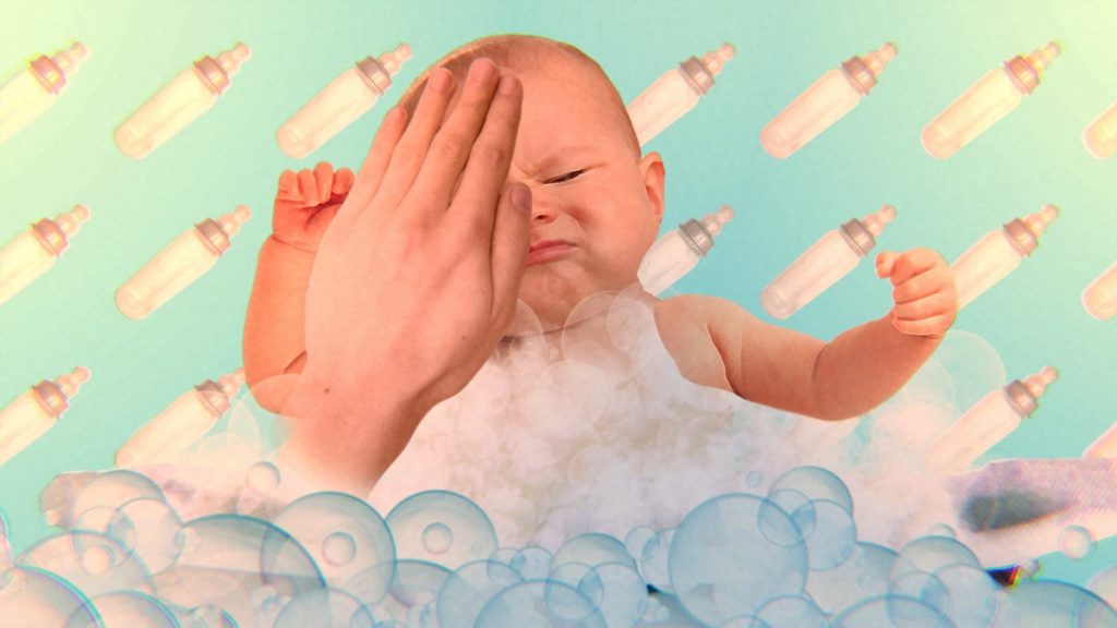 washing a baby in a game